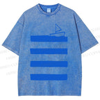 Unisex Boat On Sea Wave Printed Washed Tee