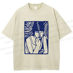Unisex Vintage Smoking Lady Printed Washed Tee