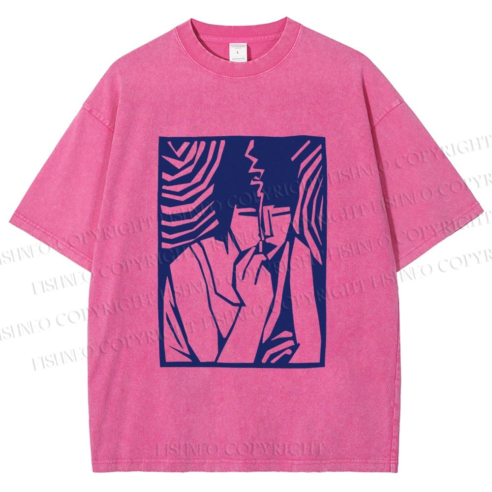 Unisex Vintage Smoking Lady Printed Washed Tee