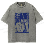 Unisex Vintage Smoking Lady Printed Washed Tee