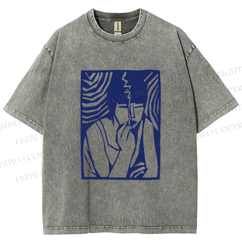 Unisex Vintage Smoking Lady Printed Washed Tee