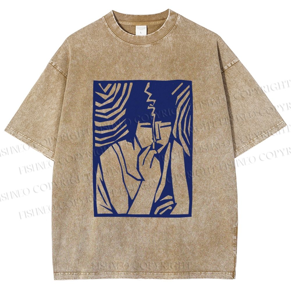 Unisex Vintage Smoking Lady Printed Washed Tee