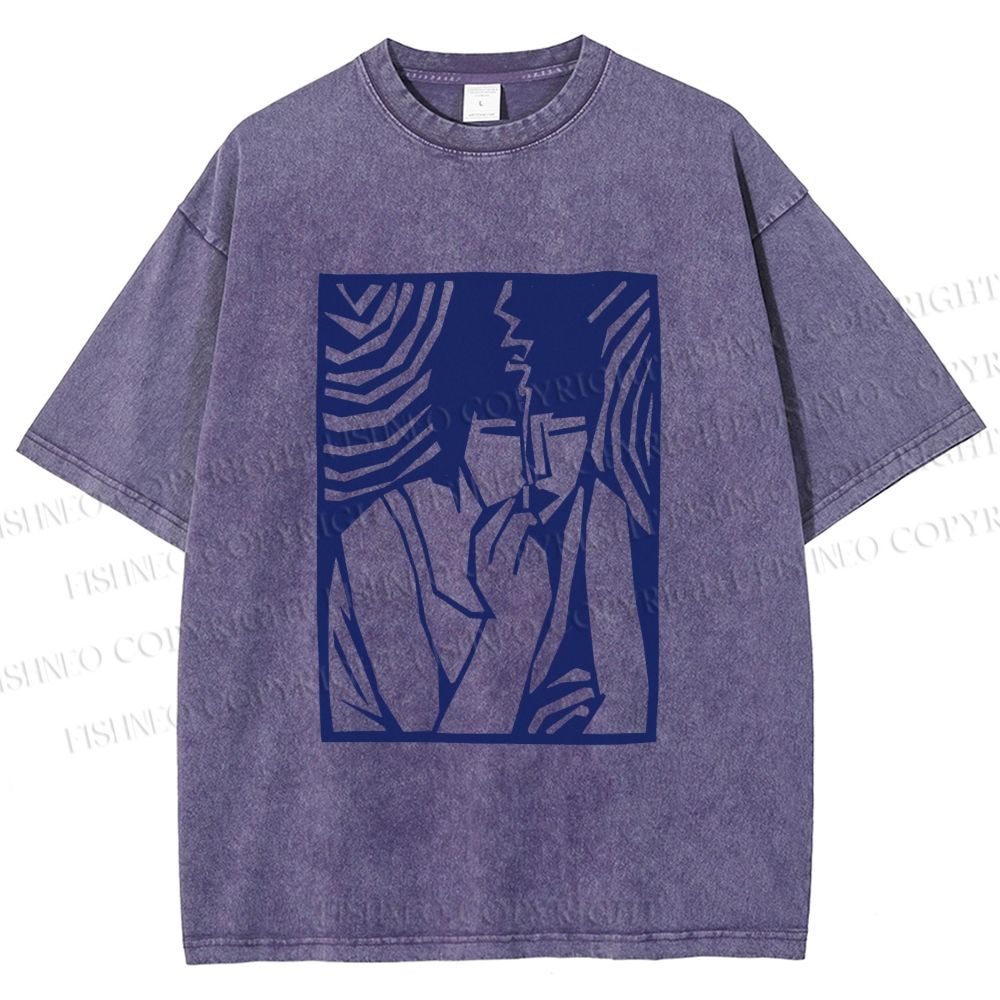 Unisex Vintage Smoking Lady Printed Washed Tee