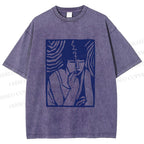 Unisex Vintage Smoking Lady Printed Washed Tee