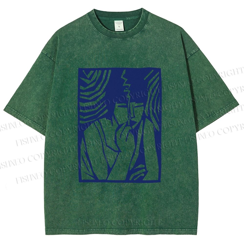 Unisex Vintage Smoking Lady Printed Washed Tee