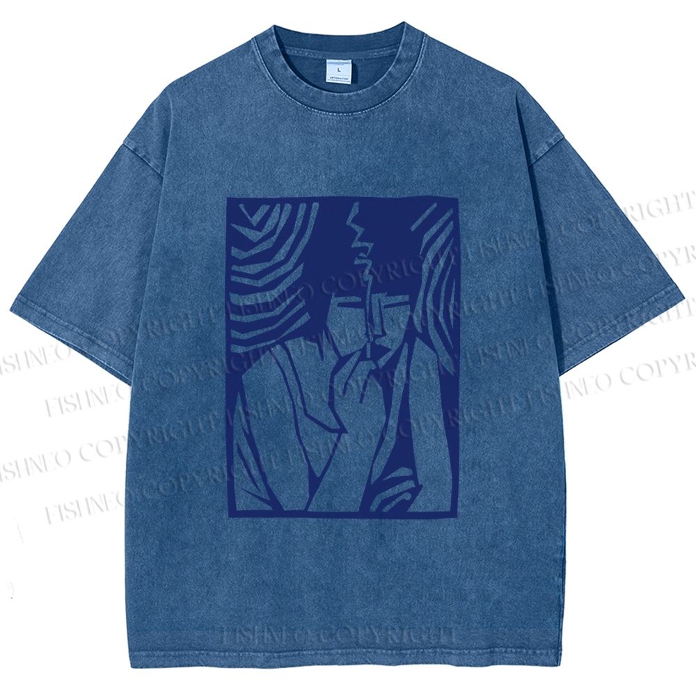 Unisex Vintage Smoking Lady Printed Washed Tee