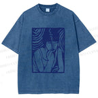 Unisex Vintage Smoking Lady Printed Washed Tee