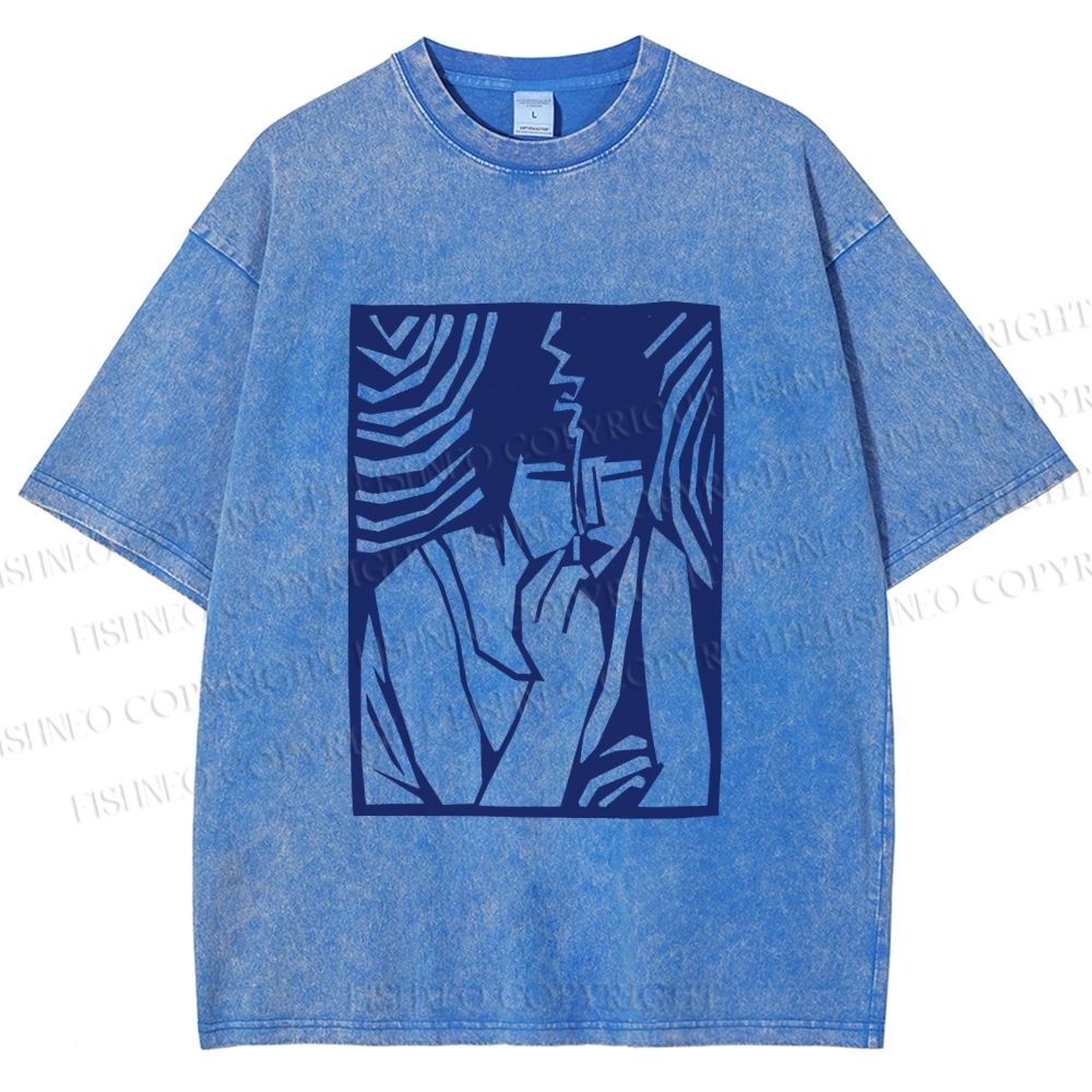 Unisex Vintage Smoking Lady Printed Washed Tee