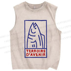 Unisex Sardine Fish In Box Printed Washed Tank Top