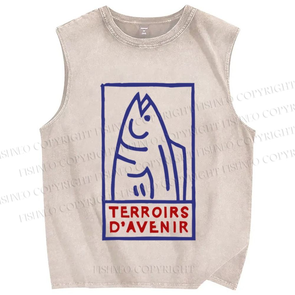 Unisex Sardine Fish In Box Printed Washed Tank Top