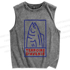 Unisex Sardine Fish In Box Printed Washed Tank Top
