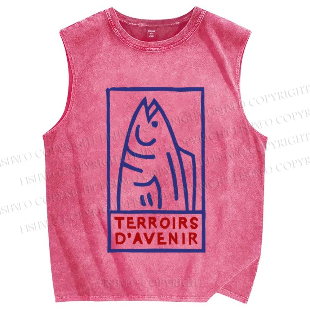Unisex Sardine Fish In Box Printed Washed Tank Top
