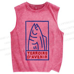Unisex Sardine Fish In Box Printed Washed Tank Top