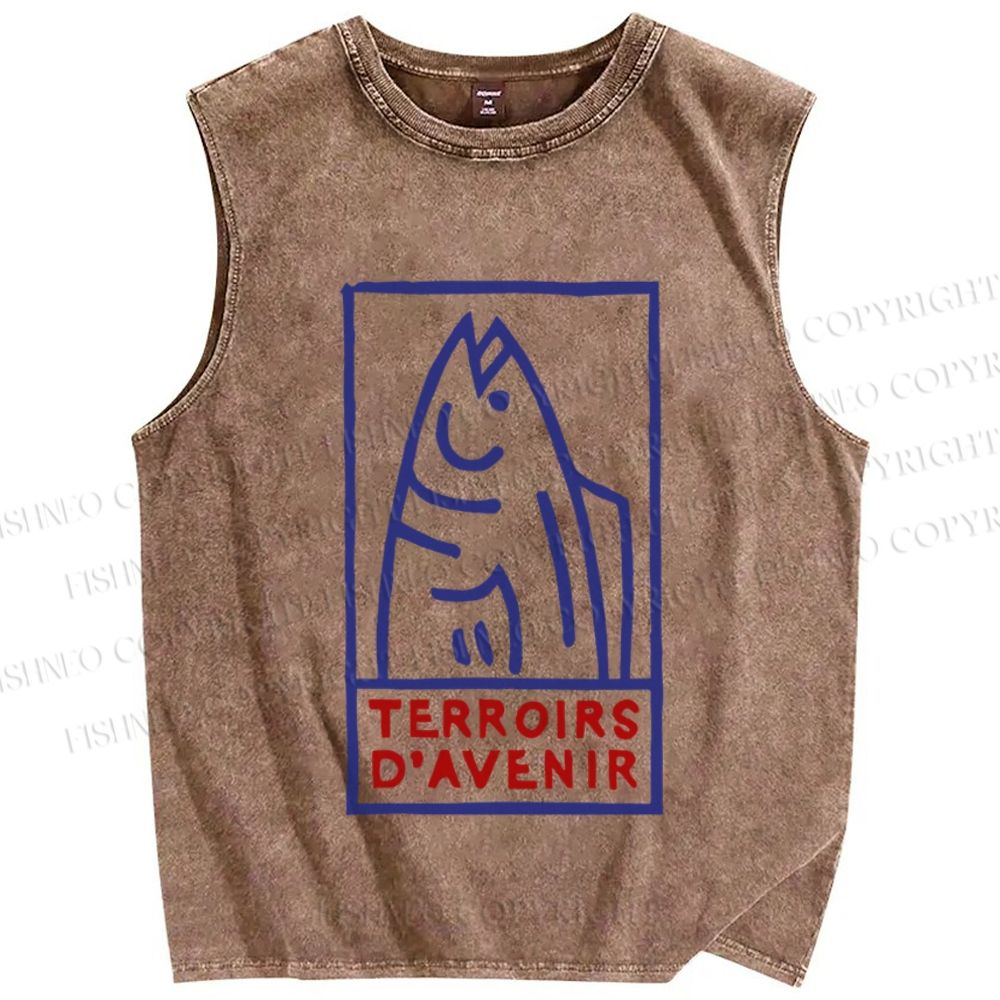 Unisex Sardine Fish In Box Printed Washed Tank Top