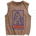 Unisex Sardine Fish In Box Printed Washed Tank Top
