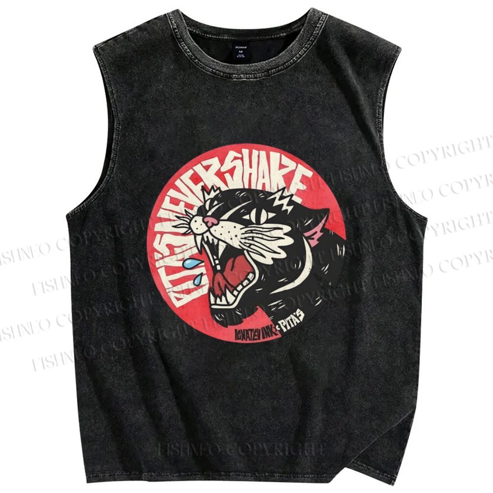 Unisex Vintage Shouting Leopard Printed Washed Tank Top