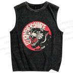Unisex Vintage Shouting Leopard Printed Washed Tank Top
