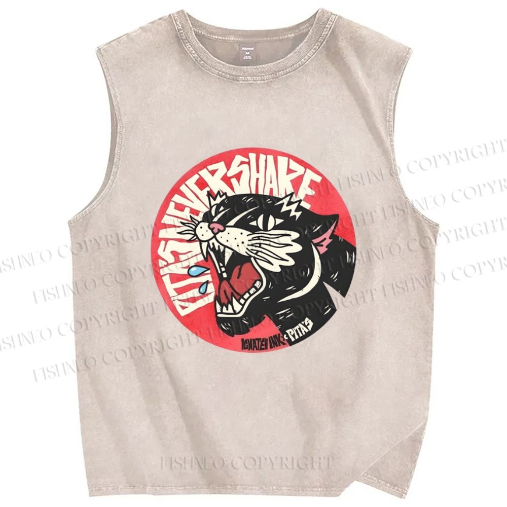 Unisex Vintage Shouting Leopard Printed Washed Tank Top