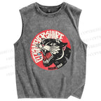 Unisex Vintage Shouting Leopard Printed Washed Tank Top