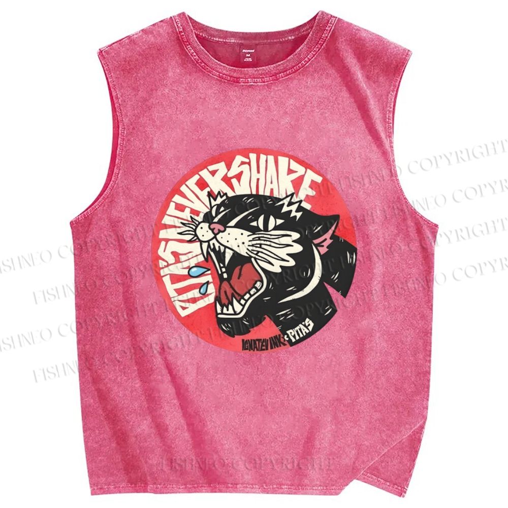 Unisex Vintage Shouting Leopard Printed Washed Tank Top