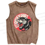Unisex Vintage Shouting Leopard Printed Washed Tank Top