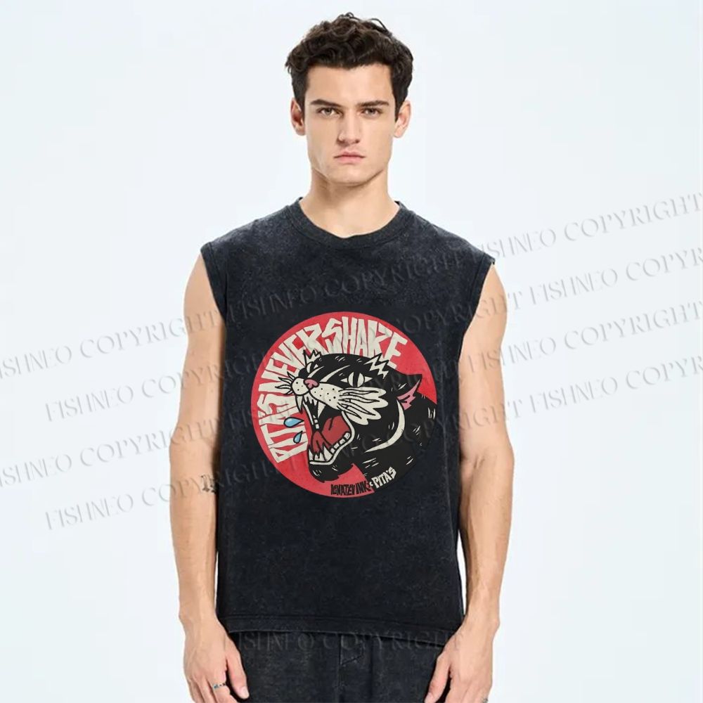 Unisex Vintage Shouting Leopard Printed Washed Tank Top
