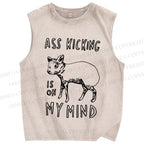 Unisex Silly Sheep Ass Kicking On The Mind Printed Washed Tank Top