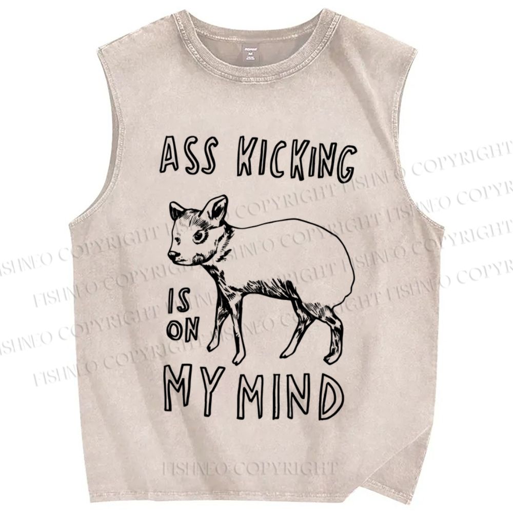 Unisex Silly Sheep Ass Kicking On The Mind Printed Washed Tank Top
