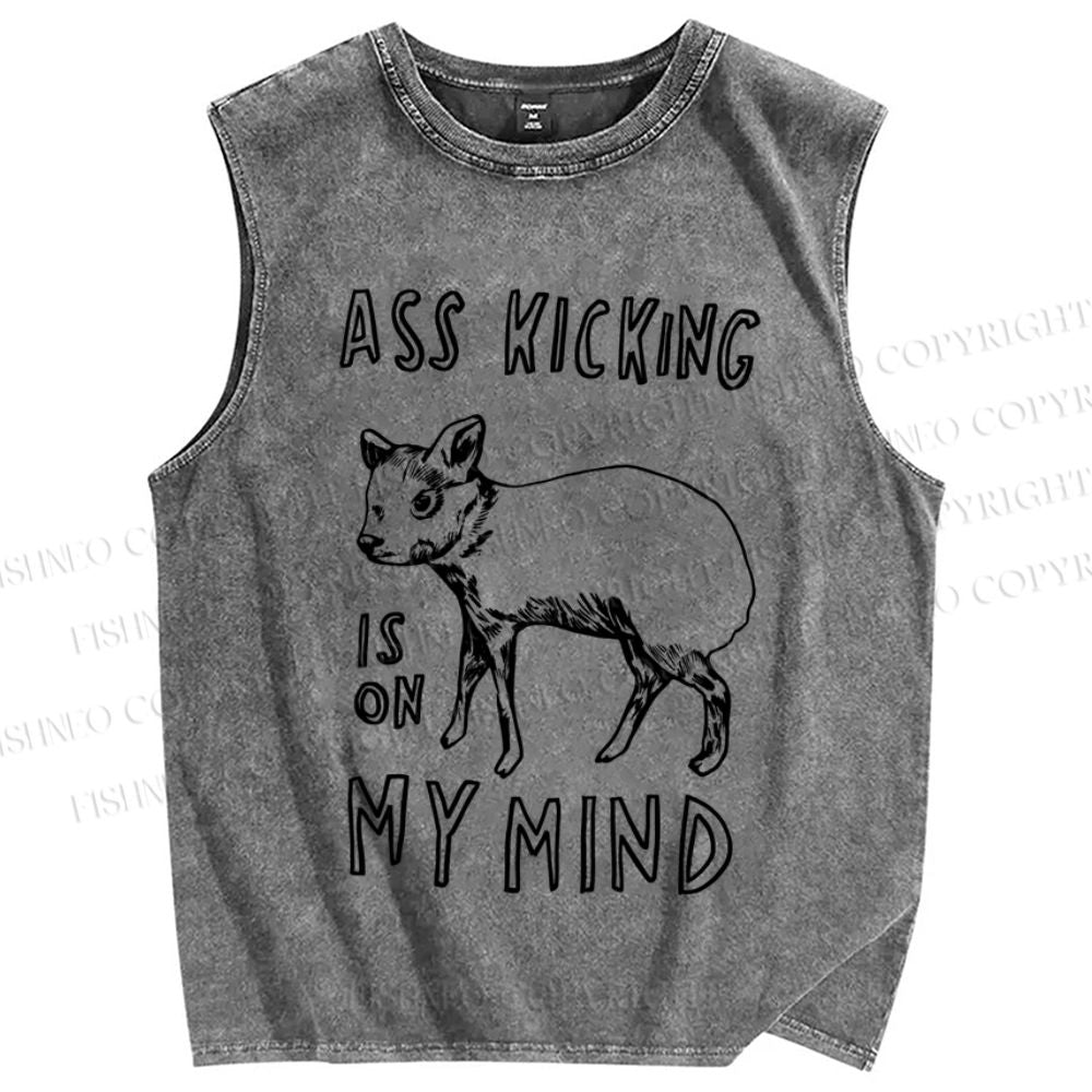 Unisex Silly Sheep Ass Kicking On The Mind Printed Washed Tank Top