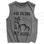 Unisex Silly Sheep Ass Kicking On The Mind Printed Washed Tank Top