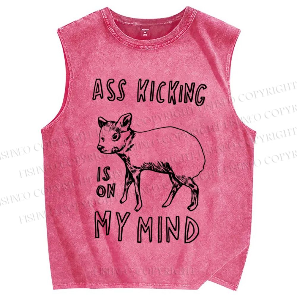 Unisex Silly Sheep Ass Kicking On The Mind Printed Washed Tank Top