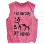 Unisex Silly Sheep Ass Kicking On The Mind Printed Washed Tank Top