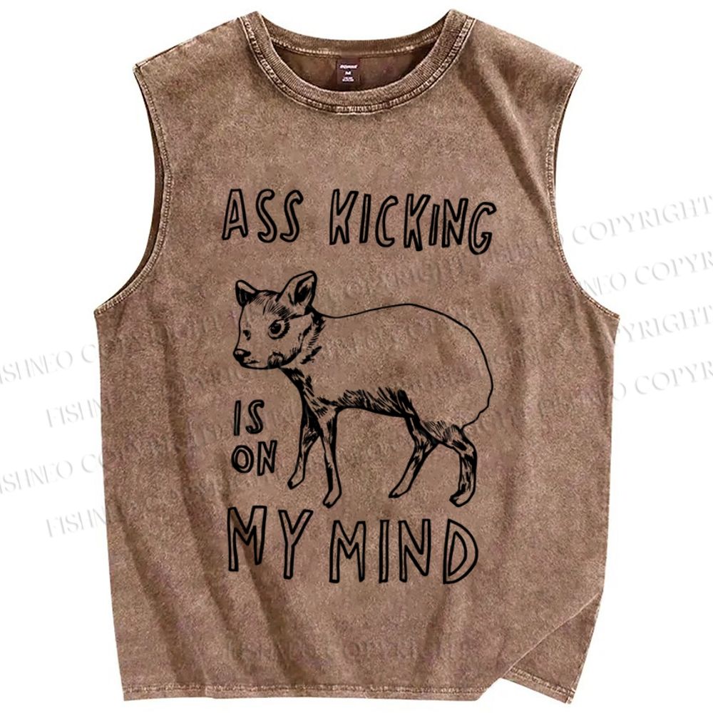 Unisex Silly Sheep Ass Kicking On The Mind Printed Washed Tank Top