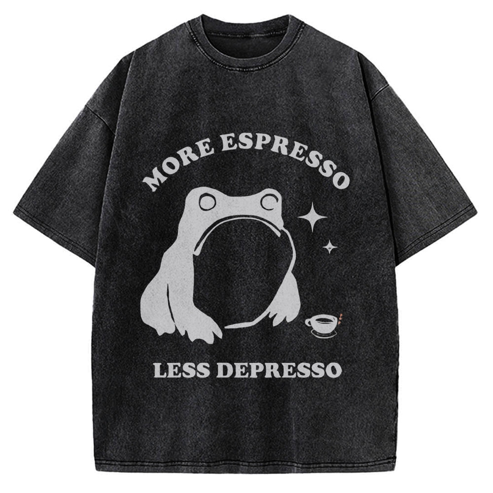 More Espresso Less Depresso Funny Frog Coffee Vintage Washed T-shirt