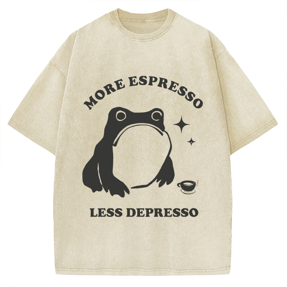 More Espresso Less Depresso Funny Frog Coffee Vintage Washed T-shirt