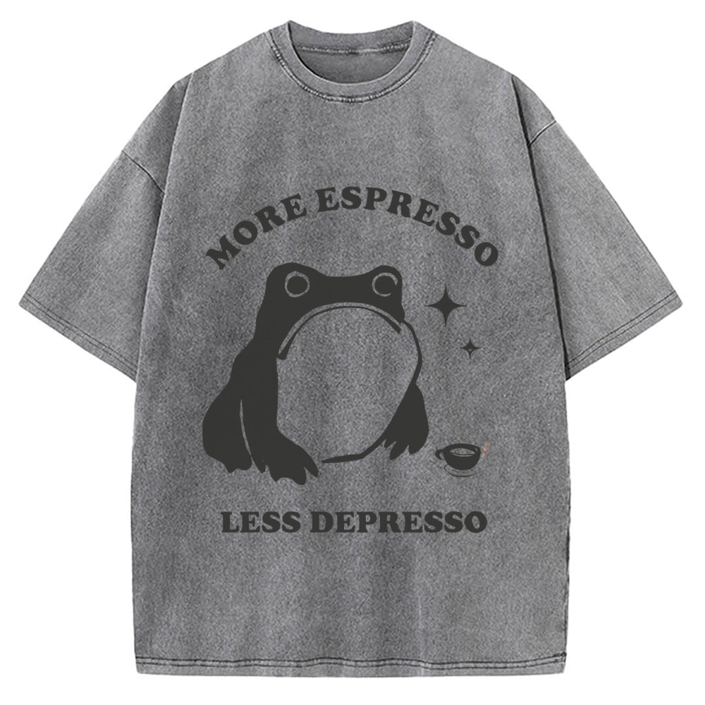 More Espresso Less Depresso Funny Frog Coffee Vintage Washed T-shirt