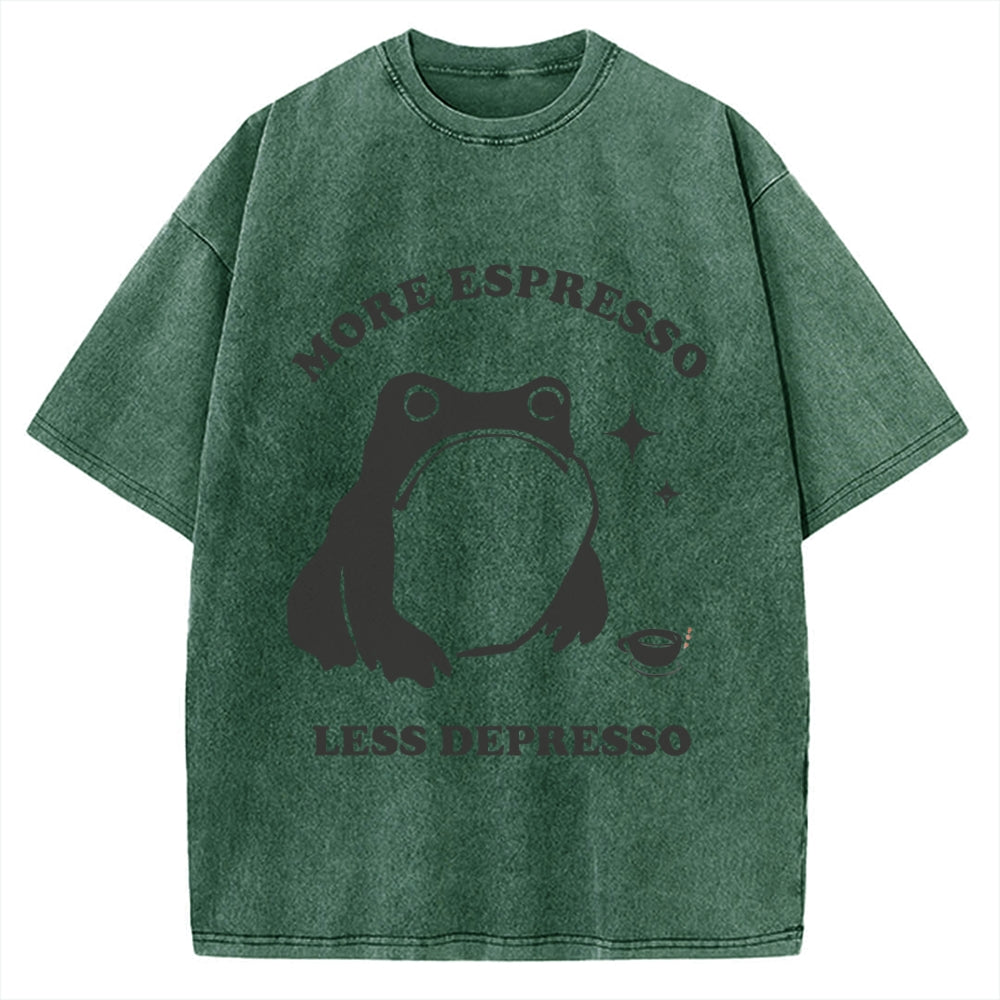 More Espresso Less Depresso Funny Frog Coffee Vintage Washed T-shirt