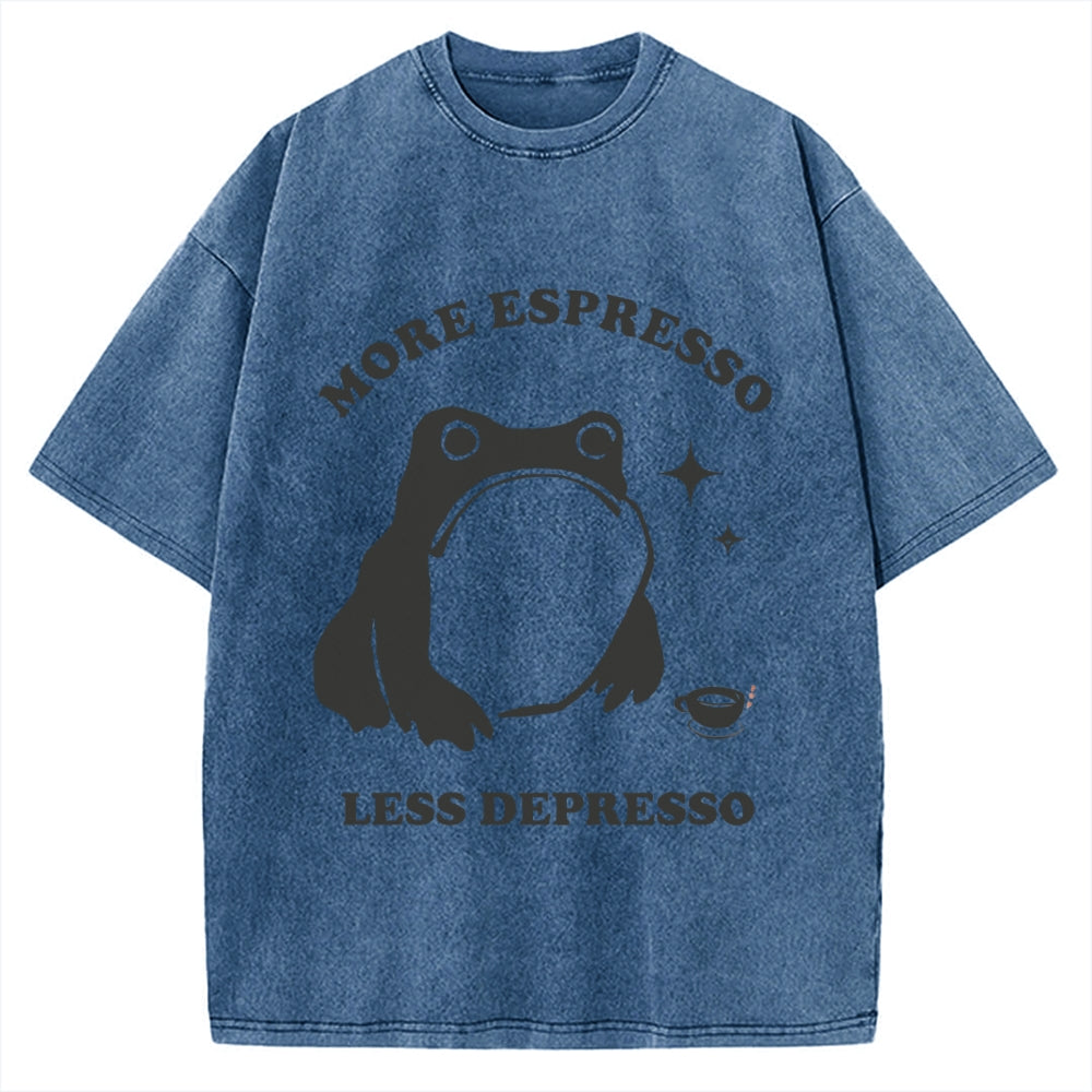 More Espresso Less Depresso Funny Frog Coffee Vintage Washed T-shirt
