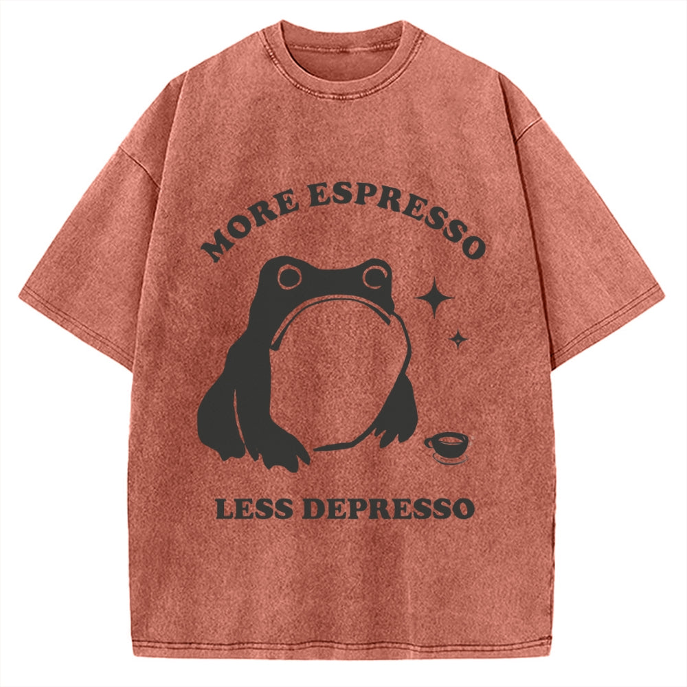More Espresso Less Depresso Funny Frog Coffee Vintage Washed T-shirt