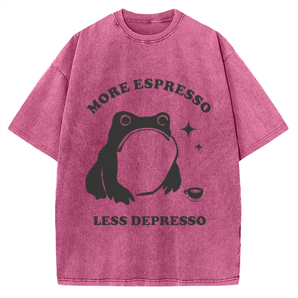 More Espresso Less Depresso Funny Frog Coffee Vintage Washed T-shirt