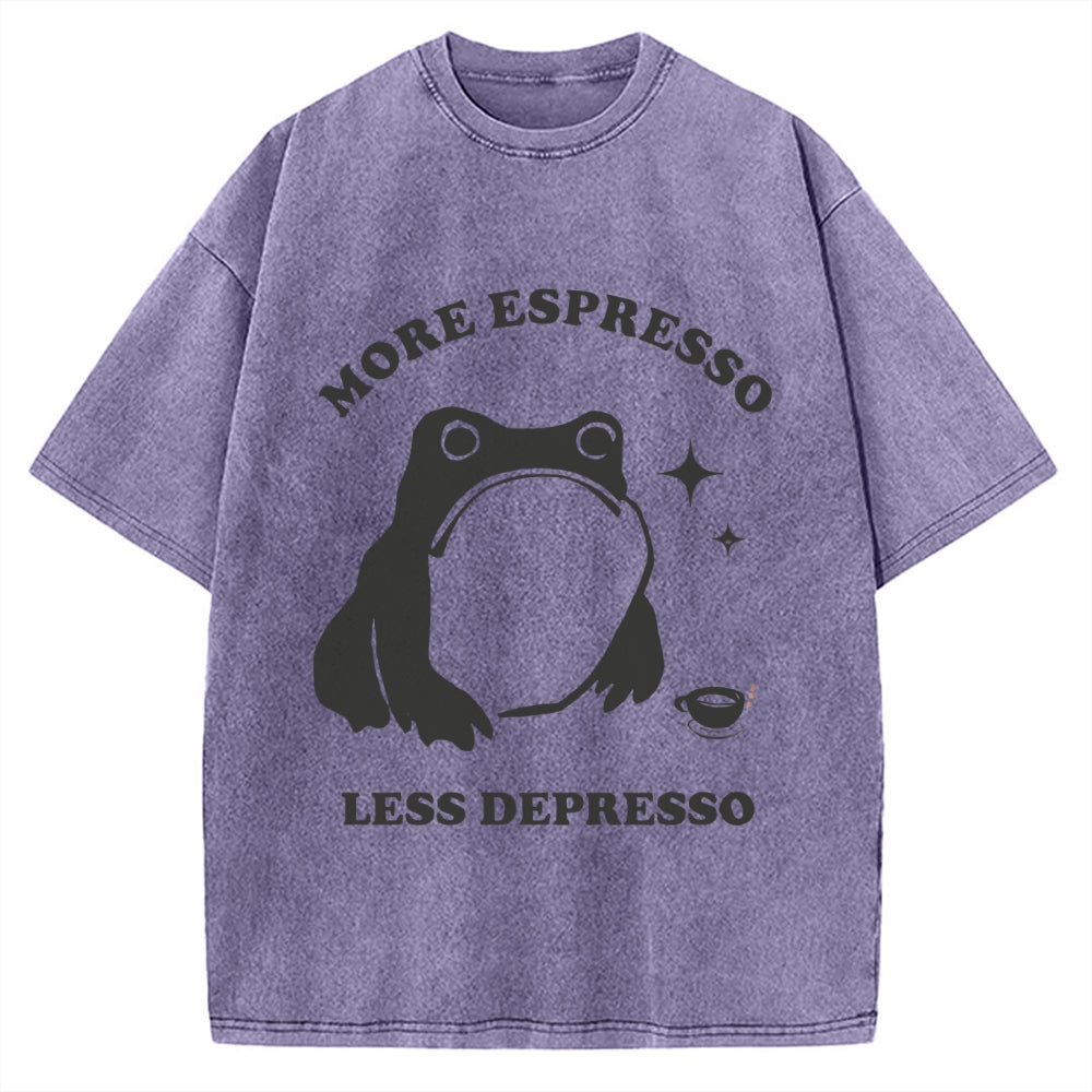 More Espresso Less Depresso Funny Frog Coffee Vintage Washed T-shirt