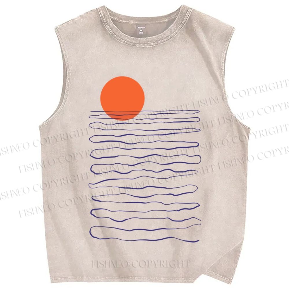 Unisex Sea Wave Sunset Printed Washed Tank Top