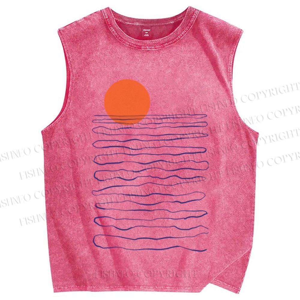 Unisex Sea Wave Sunset Printed Washed Tank Top