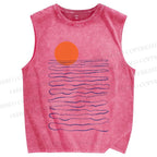 Unisex Sea Wave Sunset Printed Washed Tank Top