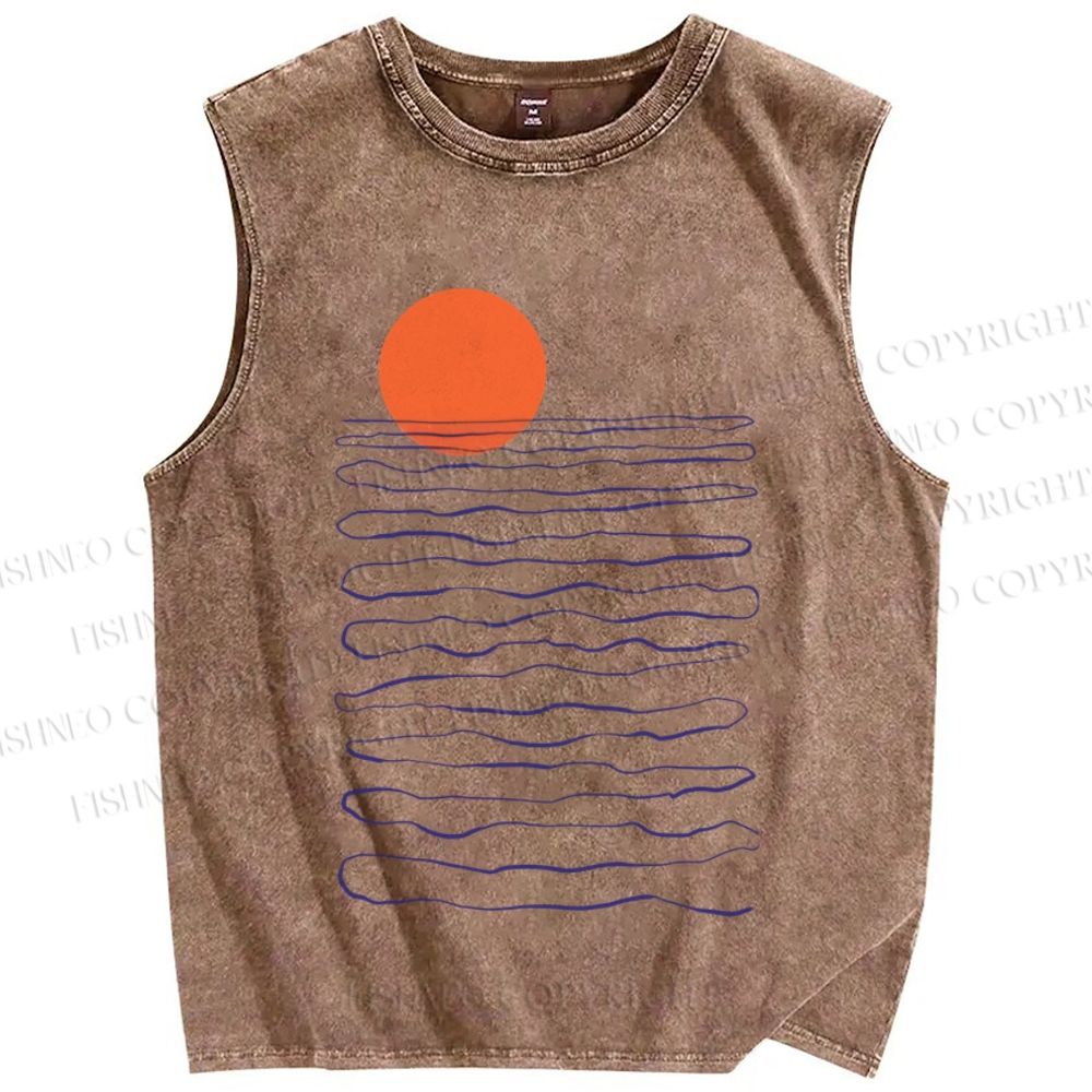 Unisex Sea Wave Sunset Printed Washed Tank Top