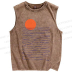 Unisex Sea Wave Sunset Printed Washed Tank Top