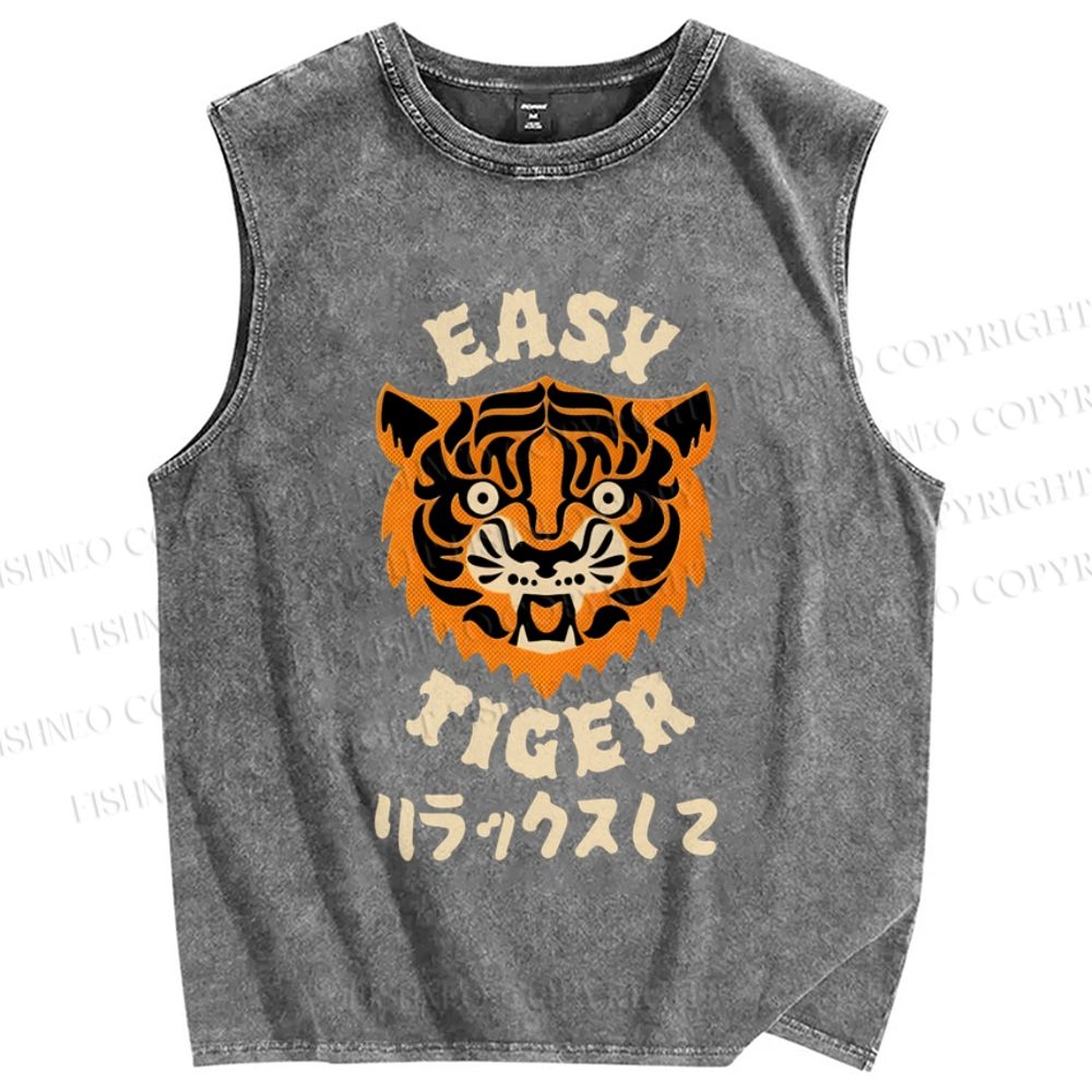 Unisex Easy Tiger Vintage Japanese Style Printed Washed Tank Top