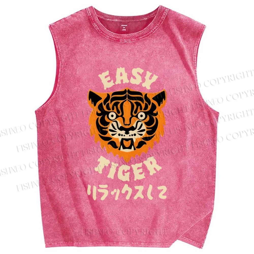 Unisex Easy Tiger Vintage Japanese Style Printed Washed Tank Top