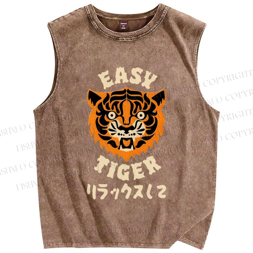 Unisex Easy Tiger Vintage Japanese Style Printed Washed Tank Top