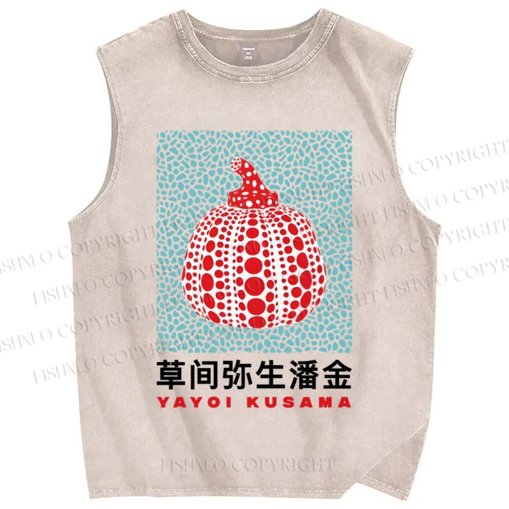Unisex Yayoi Kusama Pumpkin Printed Washed Tank Top